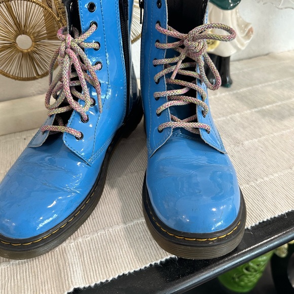 Dr. Martens Shiny Blue Ankle Boots - Picture 1 of 11
